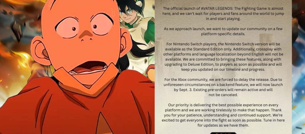 AVATAR LEGENDS: THE FIGHTING GAME RETRASA SU LANZAMIENTO EN XBOX Y DETALLA CAMBIOS PARA SWITCH